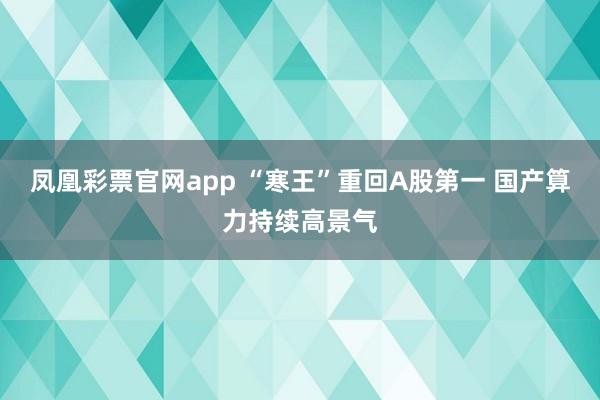 凤凰彩票官网app “寒王”重回A股第一 国产算力持续高景气