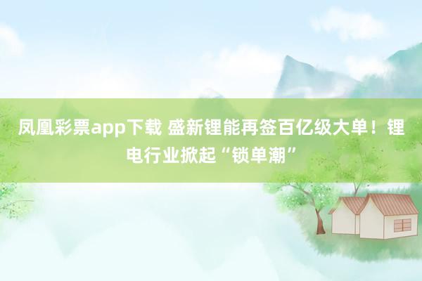 凤凰彩票app下载 盛新锂能再签百亿级大单！锂电行业掀起“锁单潮”