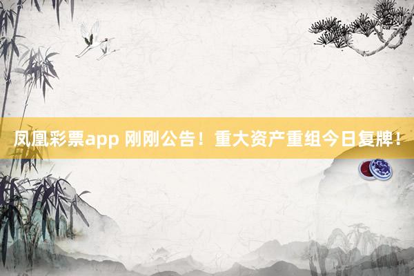 凤凰彩票app 刚刚公告！重大资产重组今日复牌！