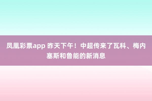 凤凰彩票app 昨天下午！中超传来了瓦科、梅内塞斯和鲁能的新消息