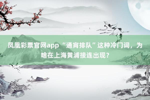 凤凰彩票官网app “通宵排队”这种冷门词，为啥在上海黄浦接连出现？
